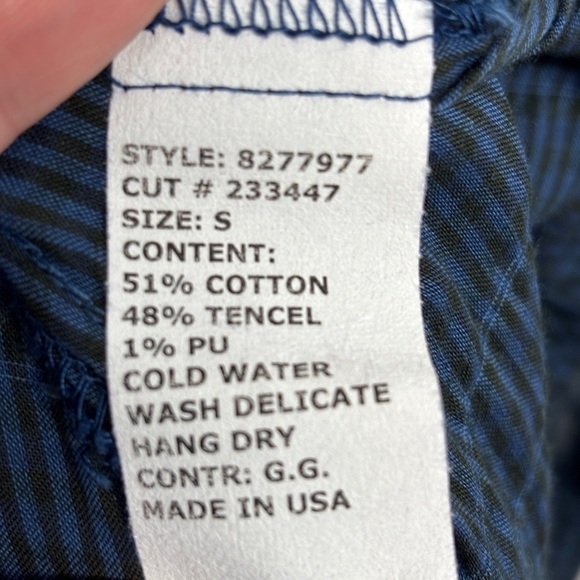 Cut loose tunic blouse navy blue black stripe long sleeveve s cotton tencel - Picture 4 of 6